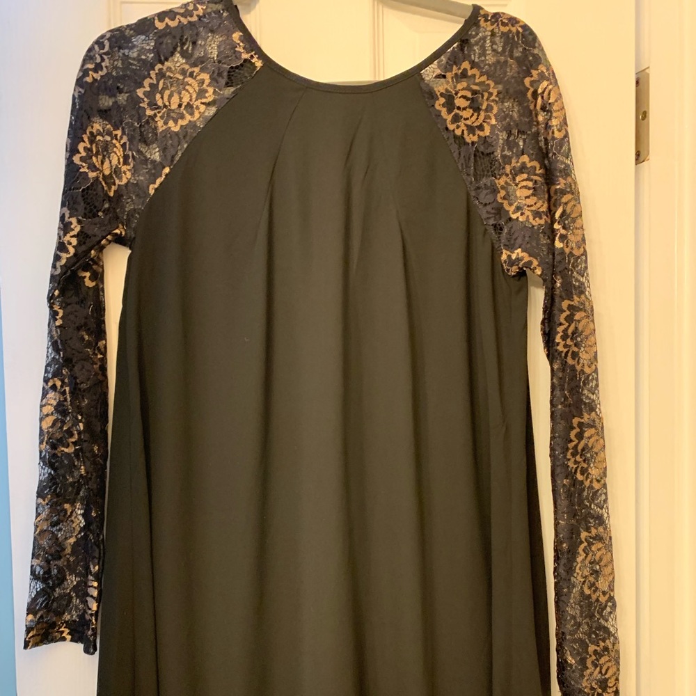 Black dress with gold lace sleeves